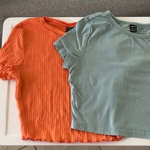 SHEIN Orange Ribbed Tee & Sage Green Crop Tee - 2 Pack